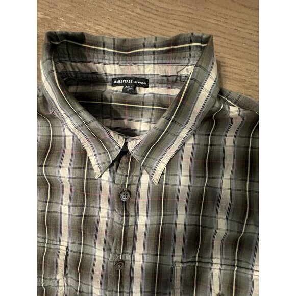 James Perse Men 3 Large Long sleeve Button Up Green Blue Plaid Work Shirt - Picture 7 of 9